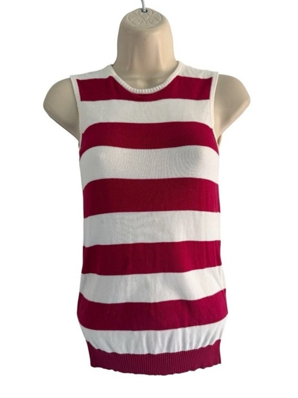 D&G Dolce & Gabbana Woman's Sz XS Red & White Striped Knit Sleeveless Tank Top